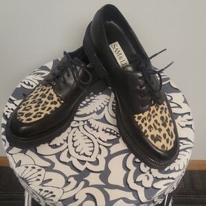 Sam & Libby Leopard Print Black Women's Oxfords, Size 7.5
